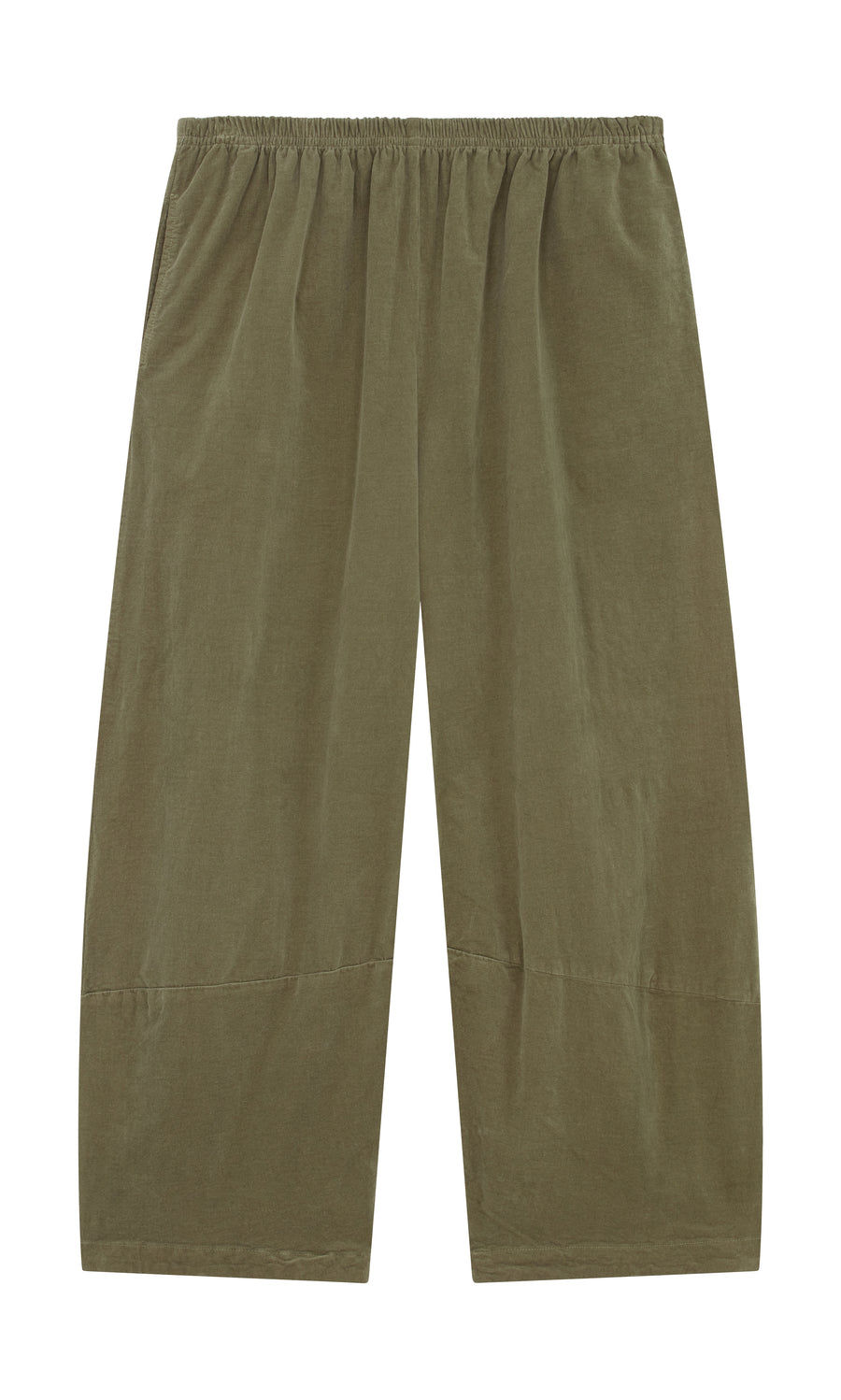 Plümo  Saddle brown Architect Pants with elastic waistband, wide-leg fit, shown flat on a white background.