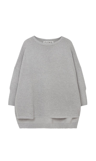 Plümo  Jack Sweater - Grey: Long-sleeve, ribbed, split-hem sweater in plant-based yarn for a relaxed, cozy feel.