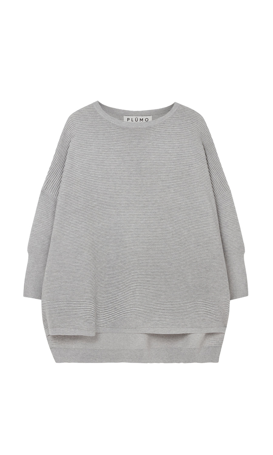 Plümo  Jack Sweater - Grey: Long-sleeve, ribbed, split-hem sweater in plant-based yarn for a relaxed, cozy feel.