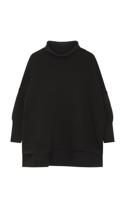 Plümo  Jack Rollneck - Black Coal: relaxed, loose fit ribbed turtleneck in plant-based yarn with a soft silhouette.