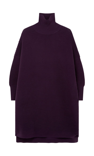 Plümo  The Longer Jack Rollneck - Lupin, a ribbed purple long-sleeve dress, is shown on a white background.