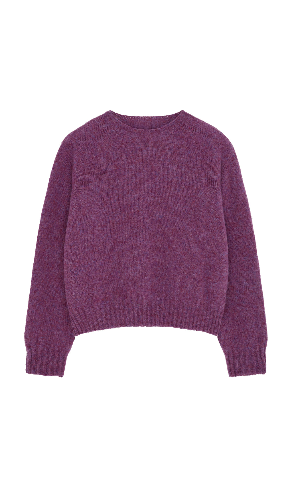 Plümo  Wicklow Crewneck - Heather: purple seam-free long-sleeve sweater with ribbed cuffs, hem, and crew neckline.