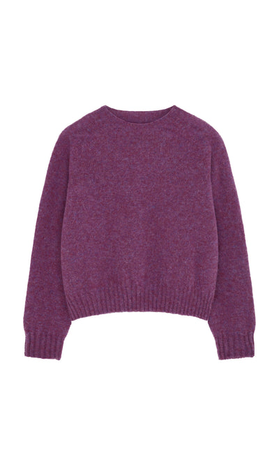 Plümo  Wicklow Crewneck - Heather: purple seam-free long-sleeve sweater with ribbed cuffs, hem, and crew neckline.