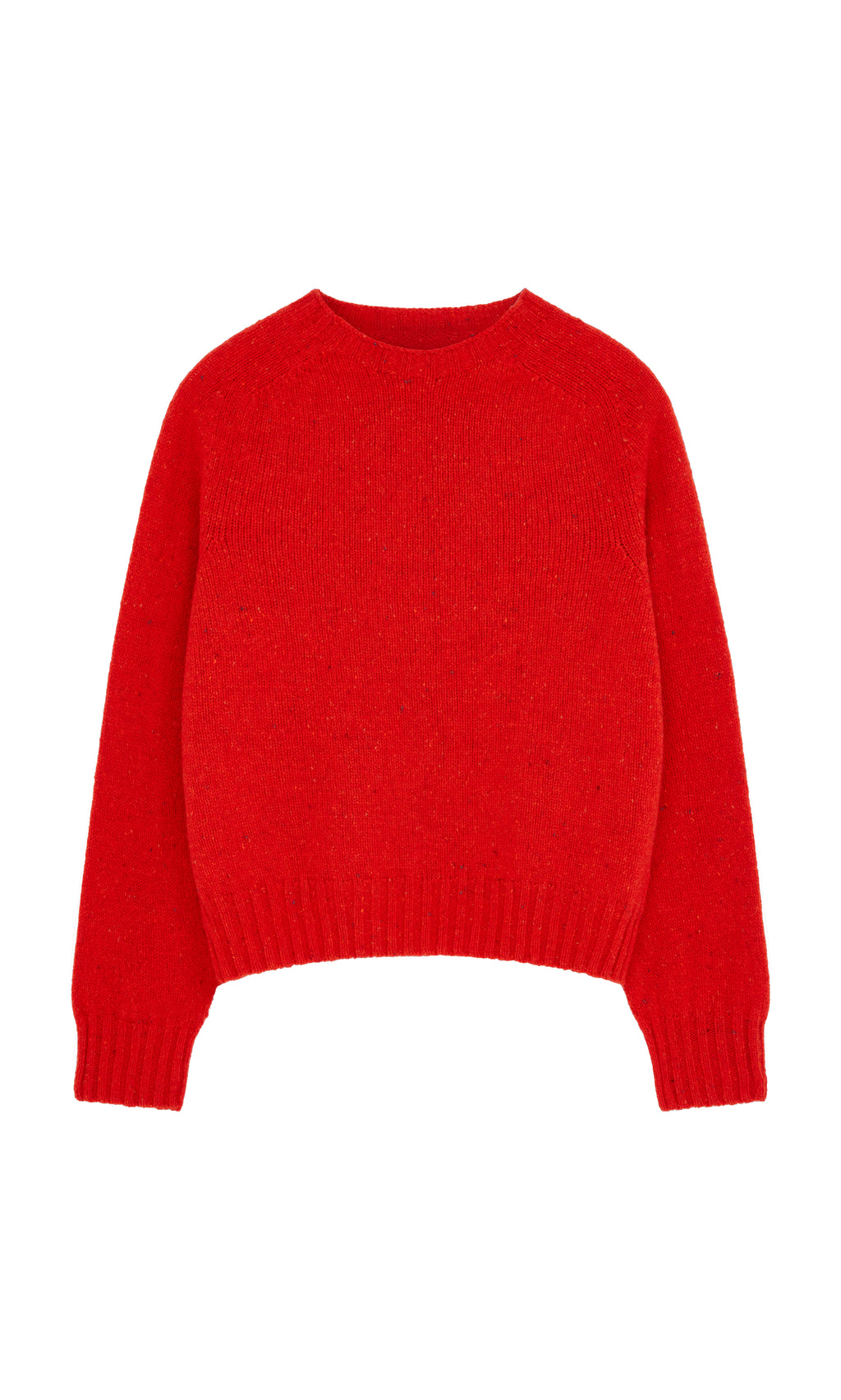 Plümo  Red Fleck Wicklow Crewneck: pure new wool, long-sleeve sweater with ribbed details and Scottish craftsmanship.