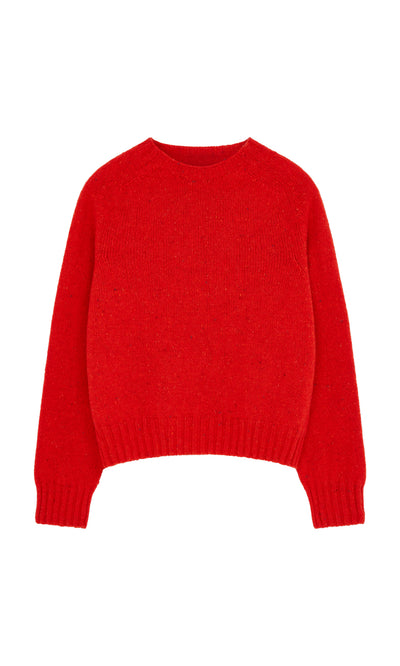 Plümo  Red Fleck Wicklow Crewneck: pure new wool, long-sleeve sweater with ribbed details and Scottish craftsmanship.