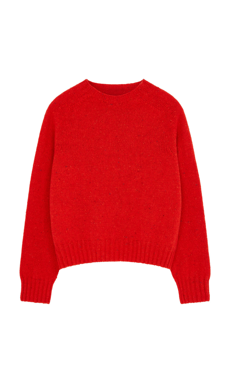 Plümo  Red Fleck Wicklow Crewneck: pure new wool, long-sleeve sweater with ribbed details and Scottish craftsmanship.
