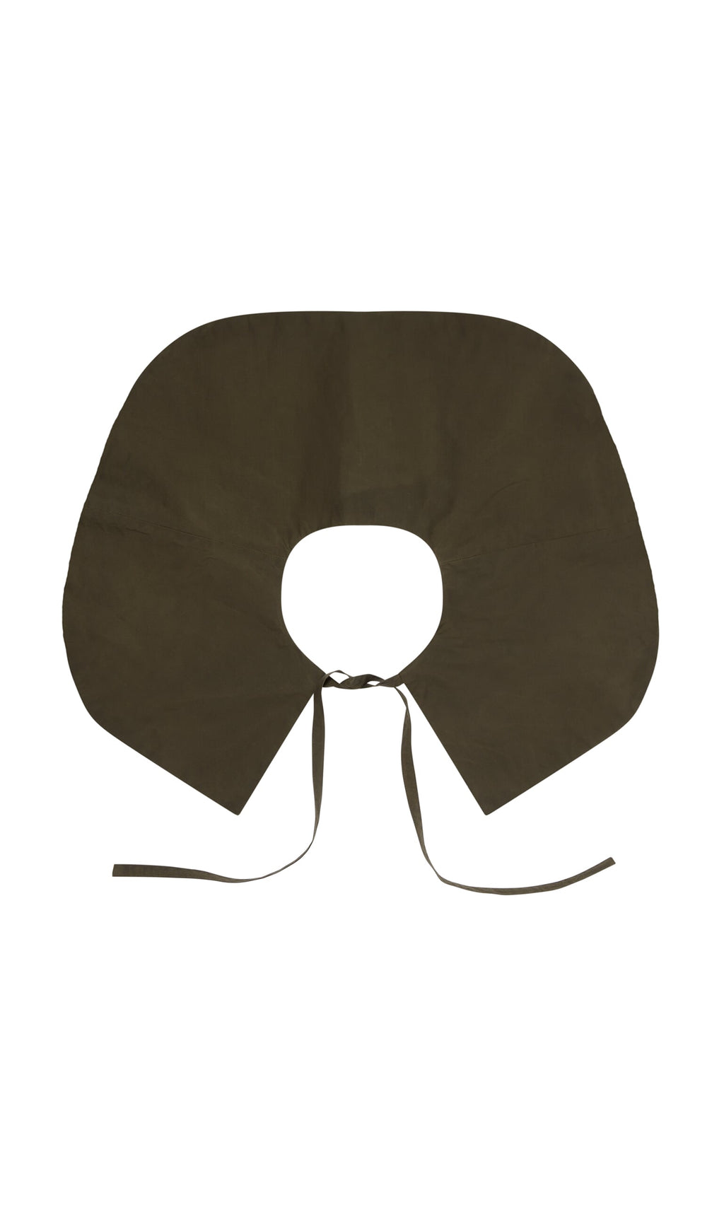 Plümo- Cape Collar in dark brown waxed cotton with a circular neck and two long front ties; a chic layering accessory.