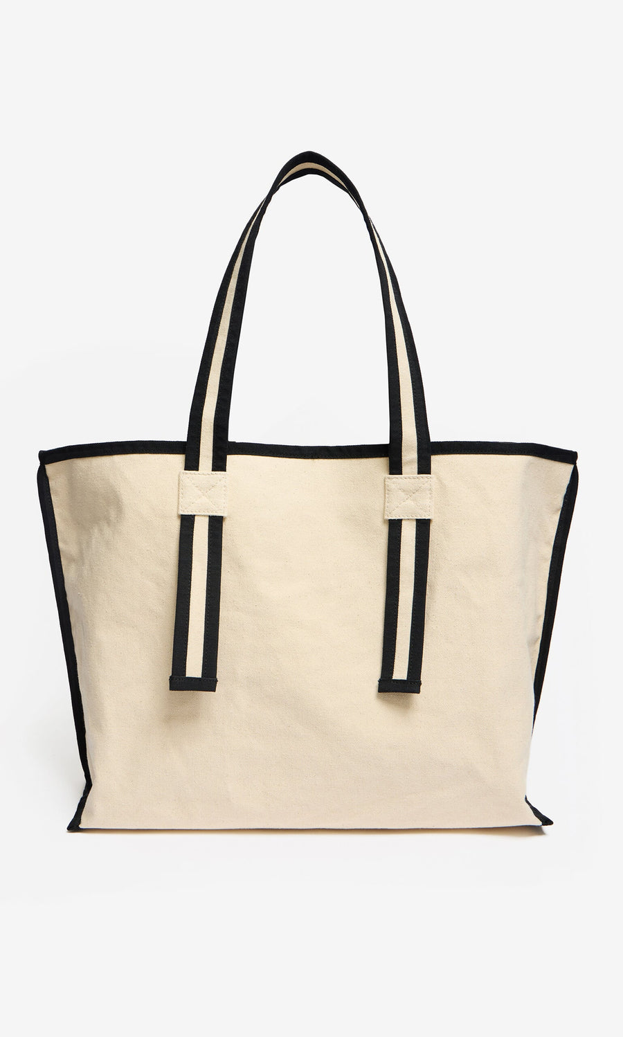 Plümo- Beige Carryall Bag in cotton-canvas with black trim and dual handles, inspired by classic Danish design.