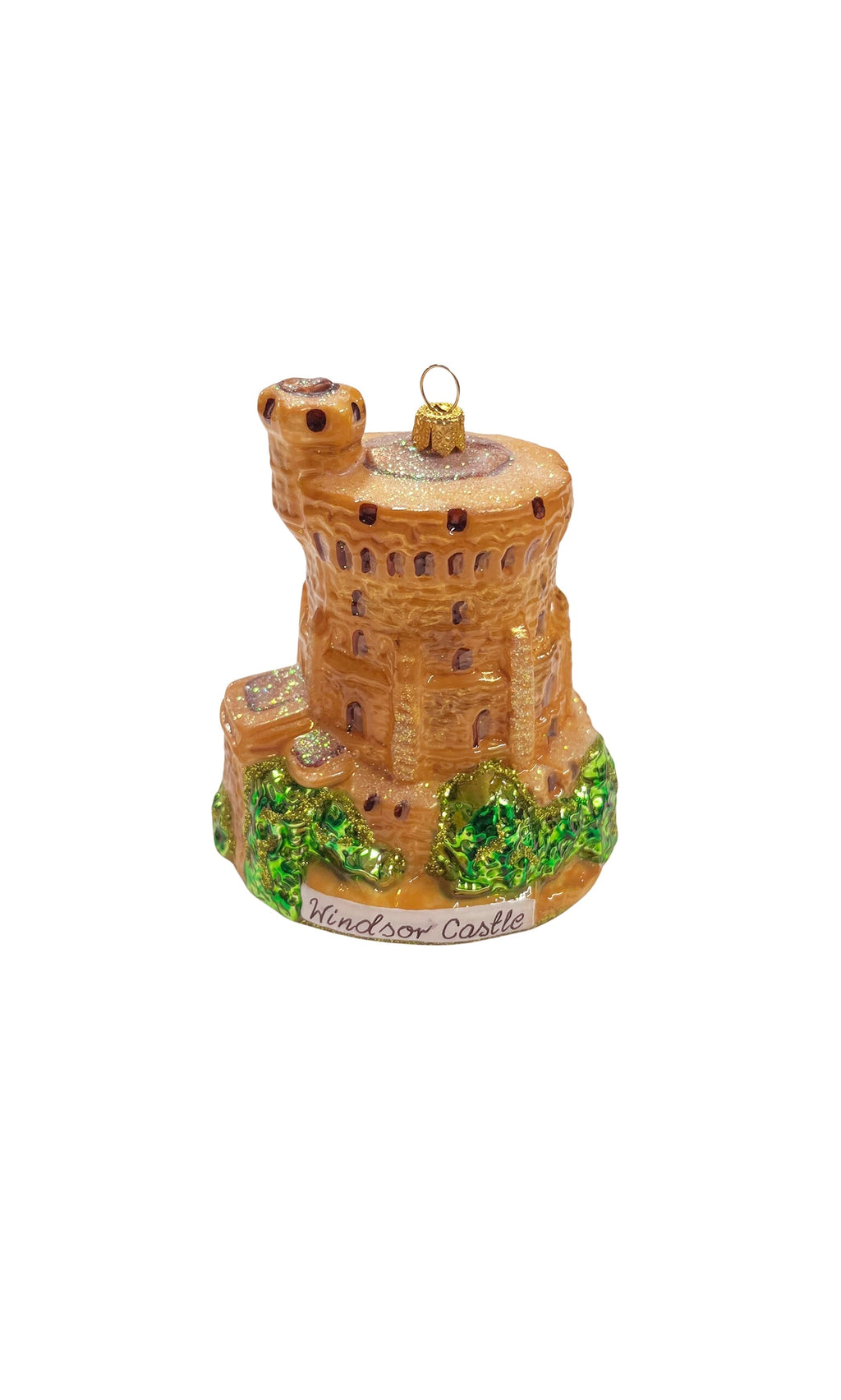 Plümo- Windsor Castle Decoration ornament with green accents, gold loop, and Windsor Castle label.