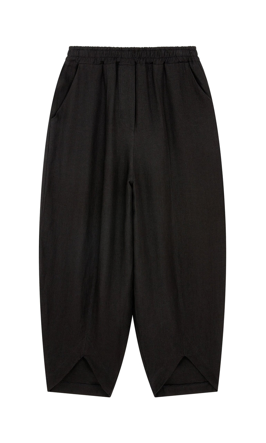 Plümo- Cazalla Pants - Black: Loose wide-leg pants with elastic waist and two side pockets, shown on a white background.