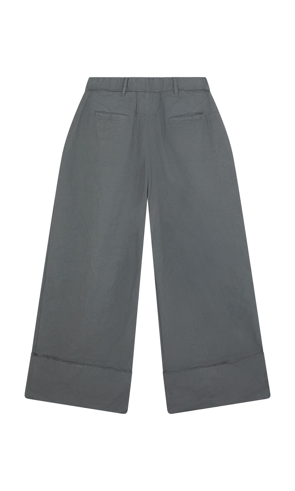 Plümo- Cora Grey Pants: wide-leg, high-waist with belt loops and front pockets, shown flat on a white background.