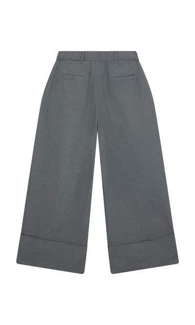Plümo- Cora Grey Pants: wide-leg, high-waist with belt loops and front pockets, shown flat on a white background.