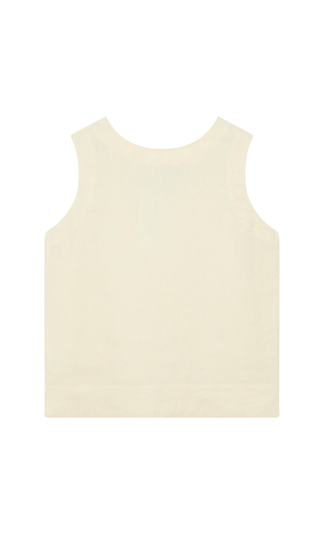 Plümo- The Linda Top - Milk is a sleeveless Irish linen crop with a boxy cut, shown from the back on a white background.