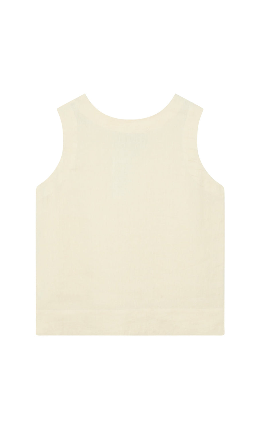 Plümo- The Linda Top - Milk is a sleeveless Irish linen crop with a boxy cut, shown from the back on a white background.
