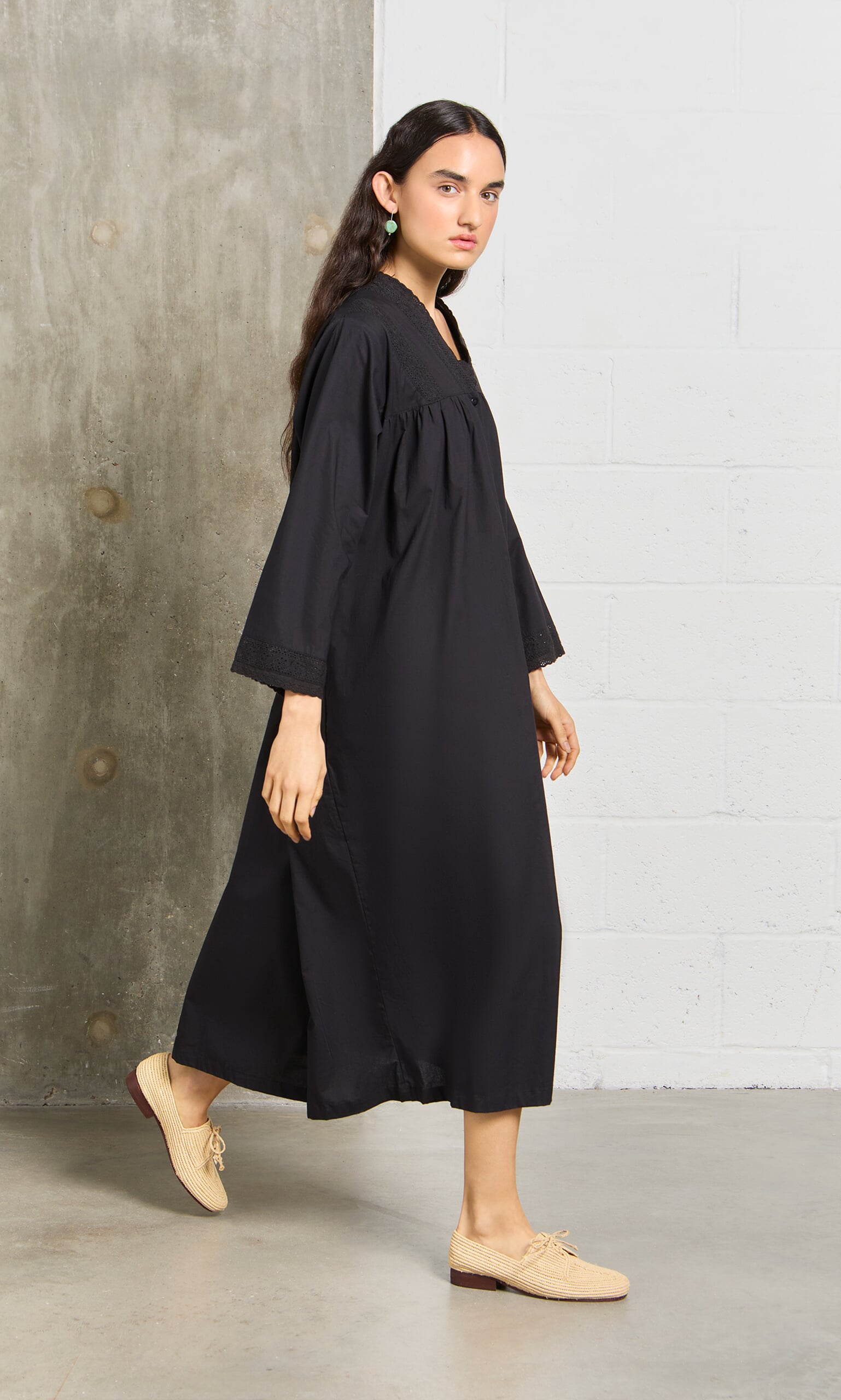 Long Sleeved Black Dress with Anglaise Embroidery – Plümo Ltd