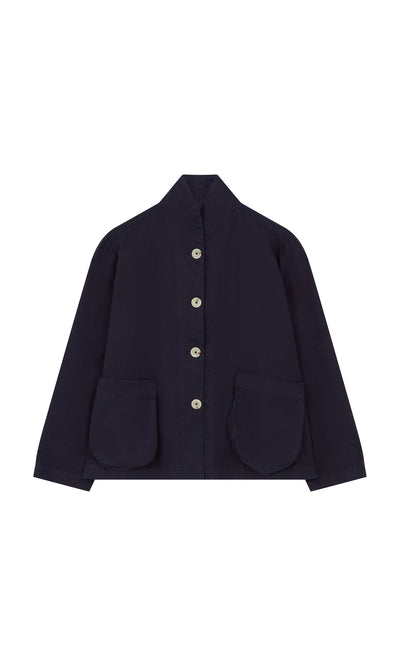 Plümo- Gardener's Jacket - Navy: dark navy cotton twill with two large front pockets, shown on a white background.