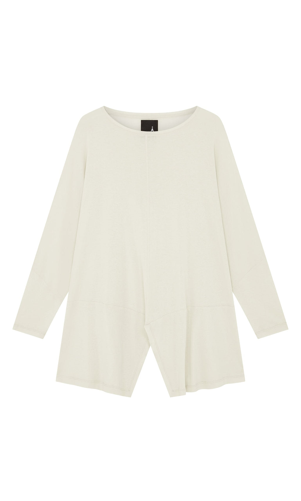 Plümo- Greige Blouse with a zigzag hem and relaxed fit, crafted from soft cotton, shown on a white background.