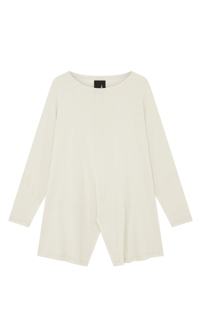 Plümo- Greige Blouse with a zigzag hem and relaxed fit, crafted from soft cotton, shown on a white background.