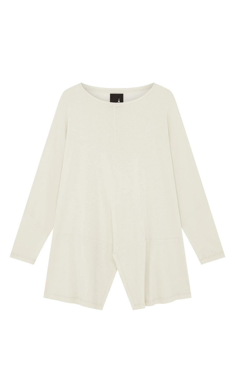 Plümo- Greige Blouse with a zigzag hem and relaxed fit, crafted from soft cotton, shown on a white background.