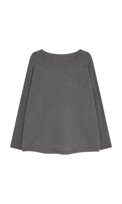 Plümo- Grey Cashmere Jumper with long sleeves and an oversized fit, displayed on a white background.