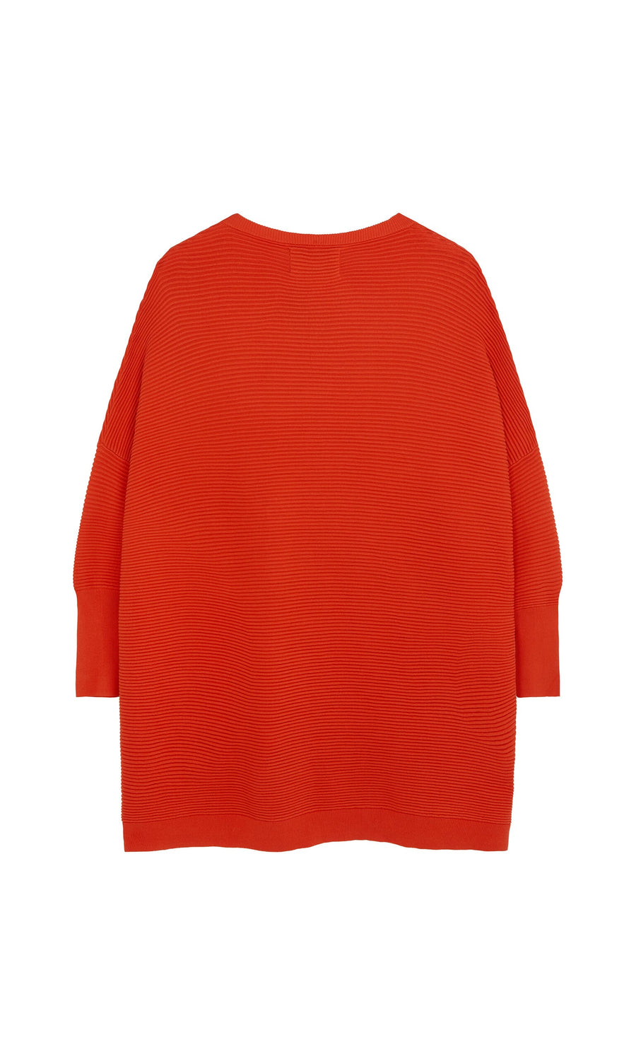 Plümo- Back view of the Jack Sweater - Lava, a relaxed ribbed knit with long sleeves and dropped shoulders.