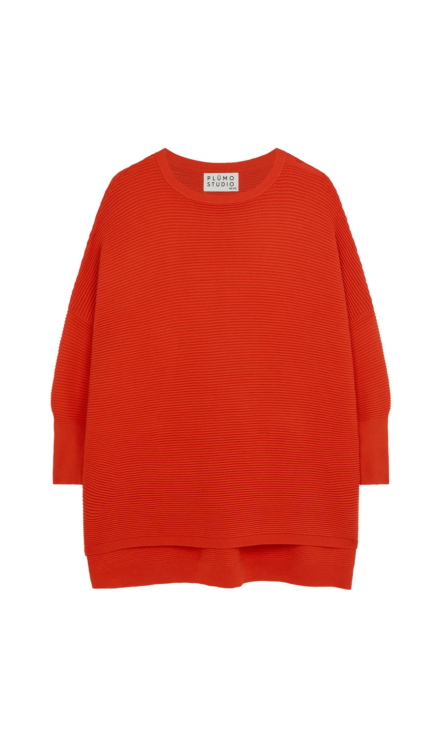Plümo- Jack Sweater - Lava: bright orange, relaxed fit with ribbed texture and dropped shoulders on a plain white background.