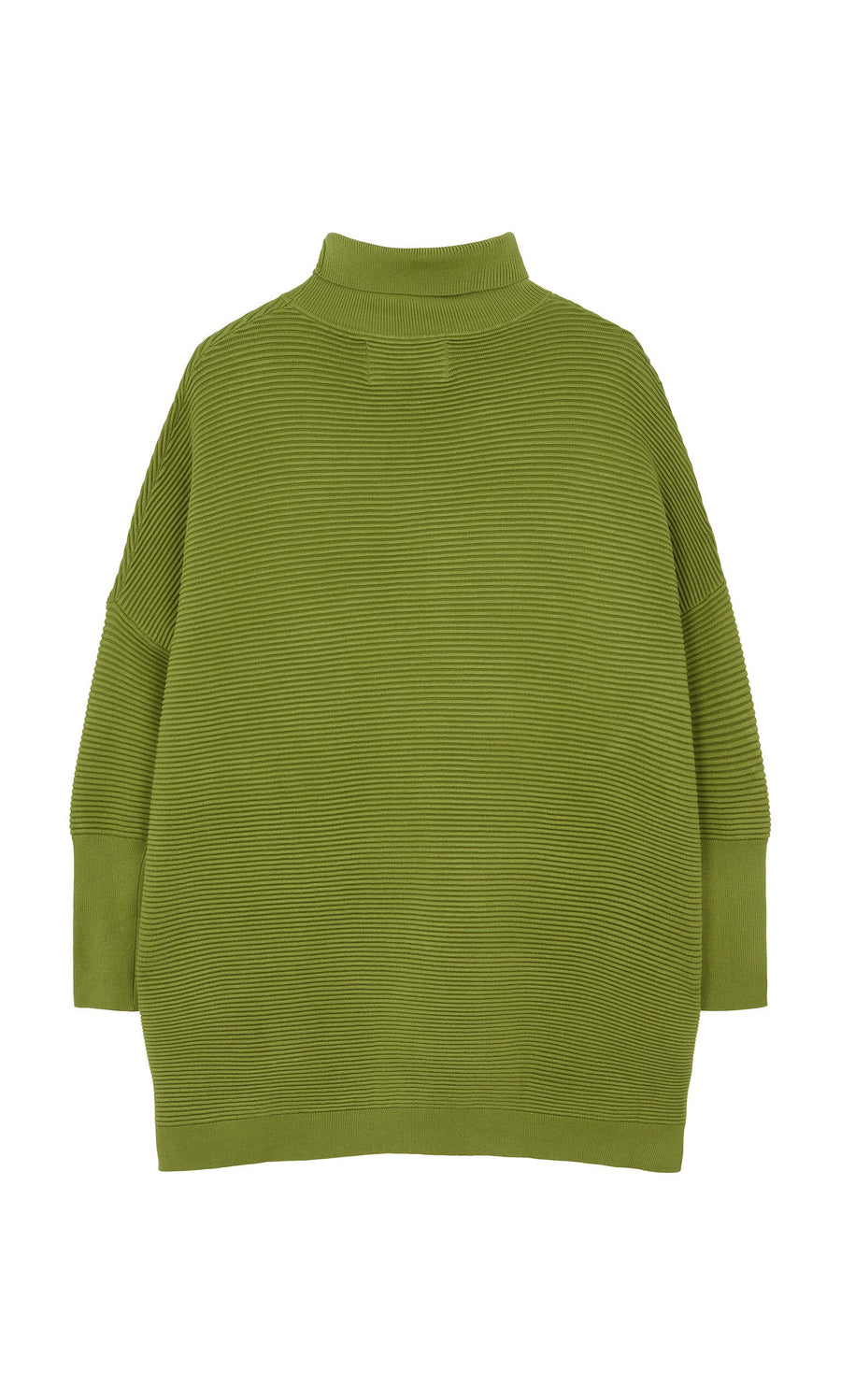 Plümo- Jack Rollneck in apple green, super soft yarn with long sleeves, loose fit, shown from the back.