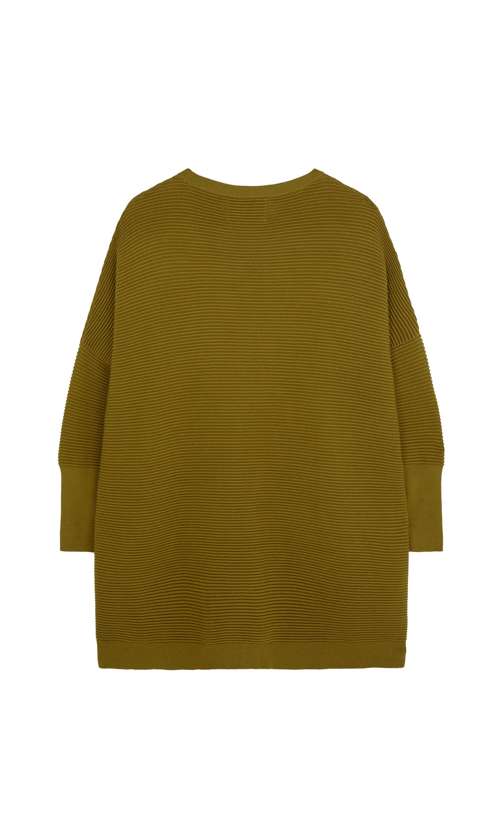 Plümo- Burnt gold Jack Sweater by Plümo Studio, oversized ribbed design, long sleeves, relaxed fit, shown from the back.