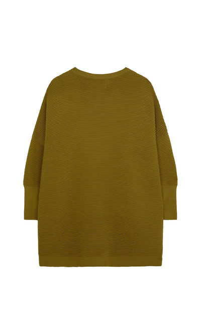 Plümo- Burnt gold Jack Sweater by Plümo Studio, oversized ribbed design, long sleeves, relaxed fit, shown from the back.