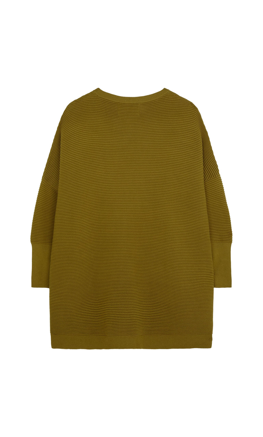 Plümo- Burnt gold Jack Sweater by Plümo Studio, oversized ribbed design, long sleeves, relaxed fit, shown from the back.