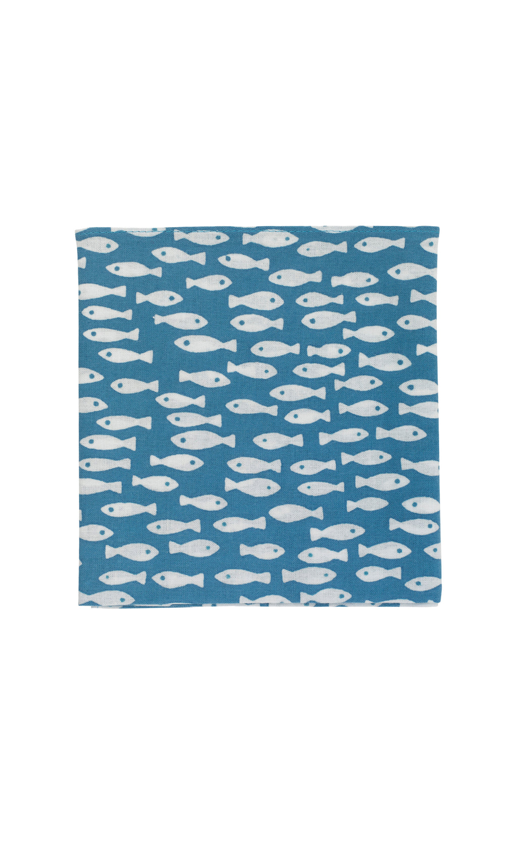 Plümo  Japanese Handkerchief - Fish: blue rectangular cotton bandana with playful rows of white fish shapes.