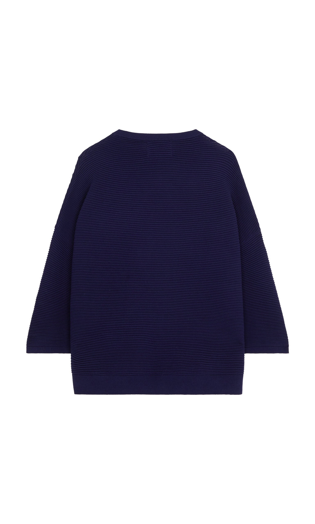 Plümo- Joya Sweater in Deep Navy with a boxy fit, shown from the back against a white background.