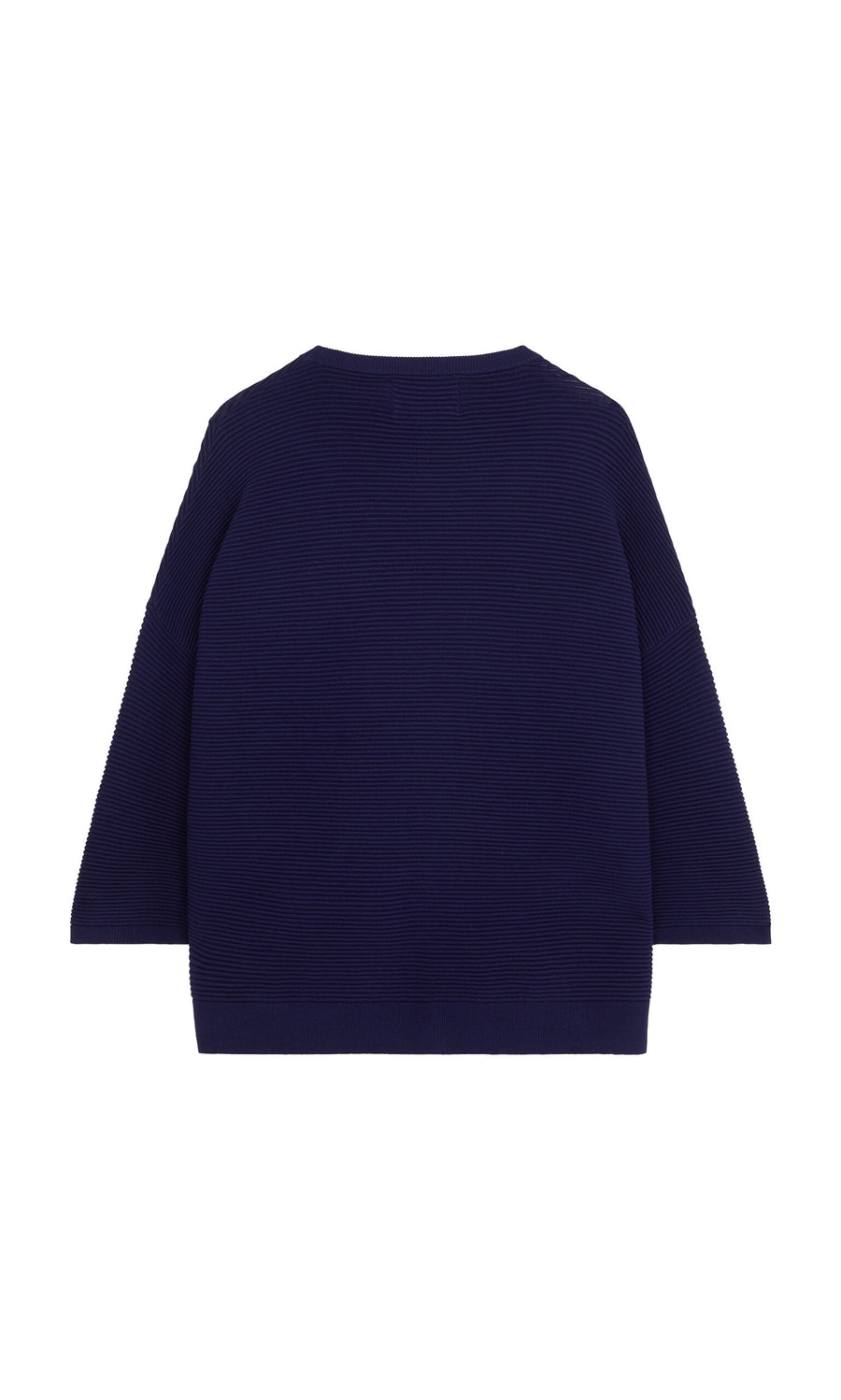 Plümo- Joya Sweater in Deep Navy with a boxy fit, shown from the back against a white background.