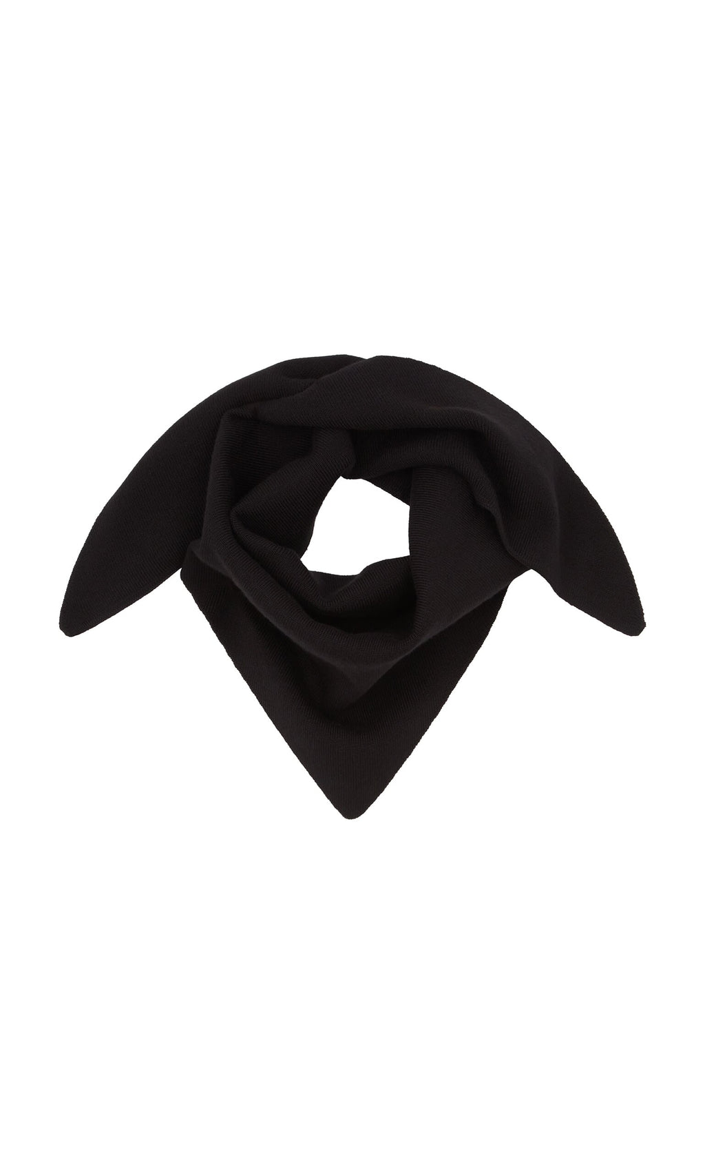 Plümo- Jona Necktie - Black: a soft black triangular bandana made from plant viscose, folded with pointed ends.