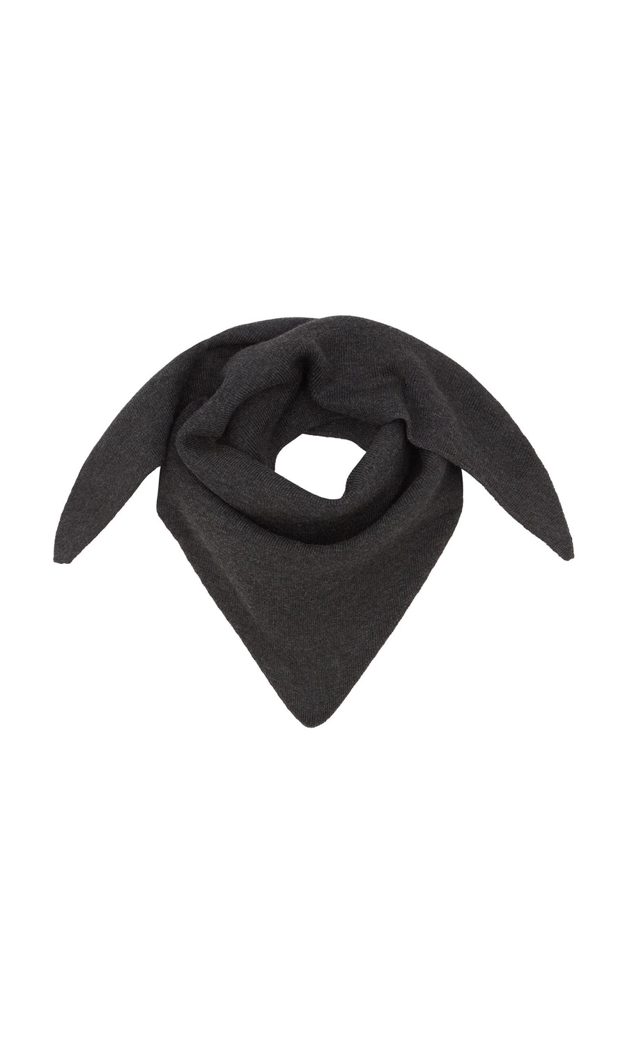 Plümo- The Jona Necktie - Graphite is a supersoft dark gray knit scarf with two long ends and a pointed center tip.