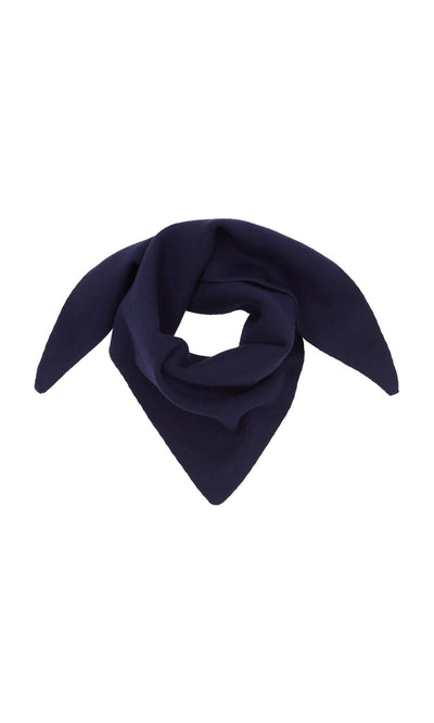 Plümo- Jona Necktie in navy, folded with pointed ends, displayed on a white background.