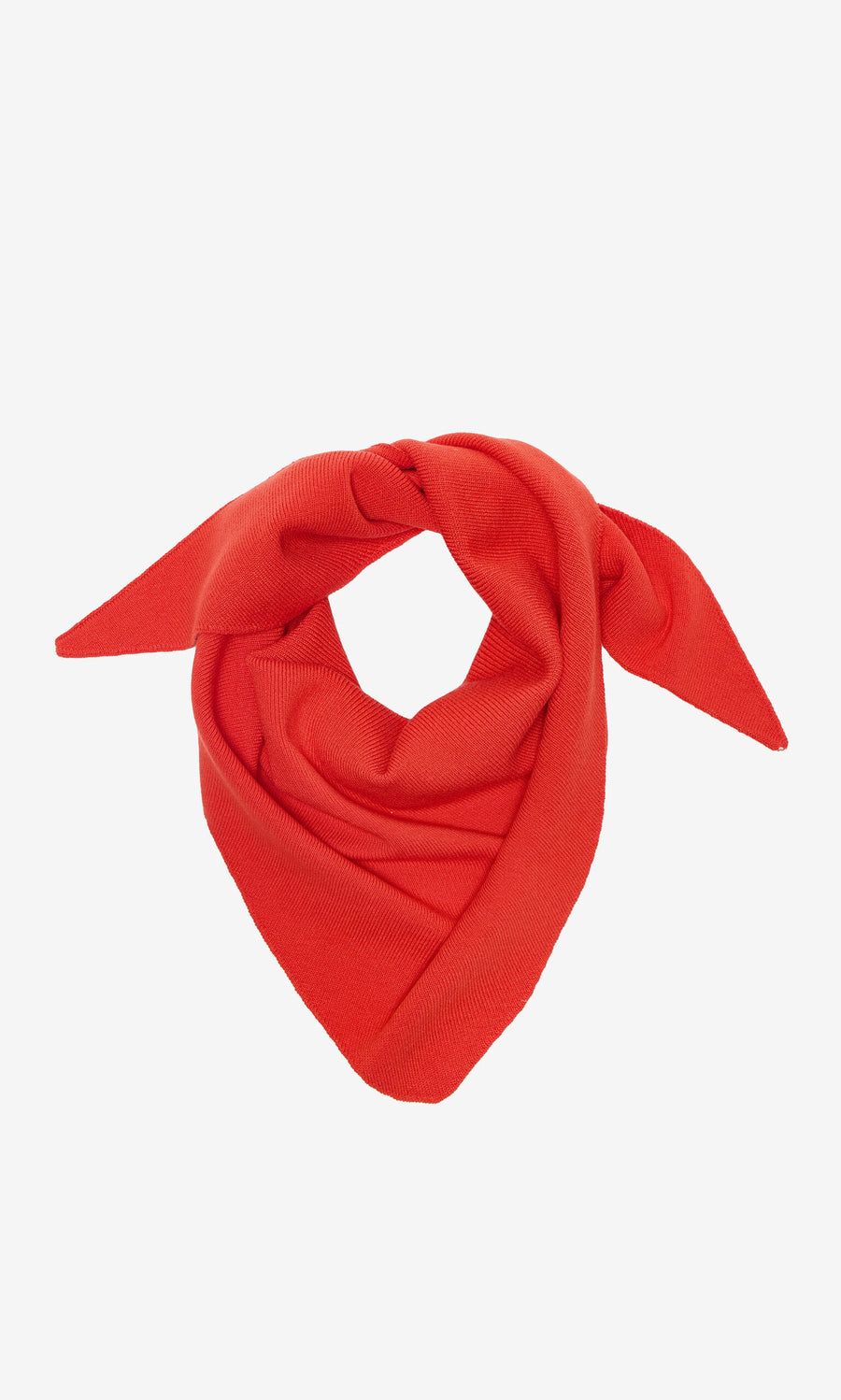 Plümo- Jona Necktie - Lava: bright red viscose tie with pointed ends, folded and shown on a white background.