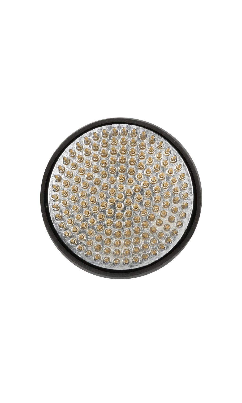 Plümo- Round overhead shower head with multiple nozzles, inspired by the Kenzan flower frog, viewed from above.