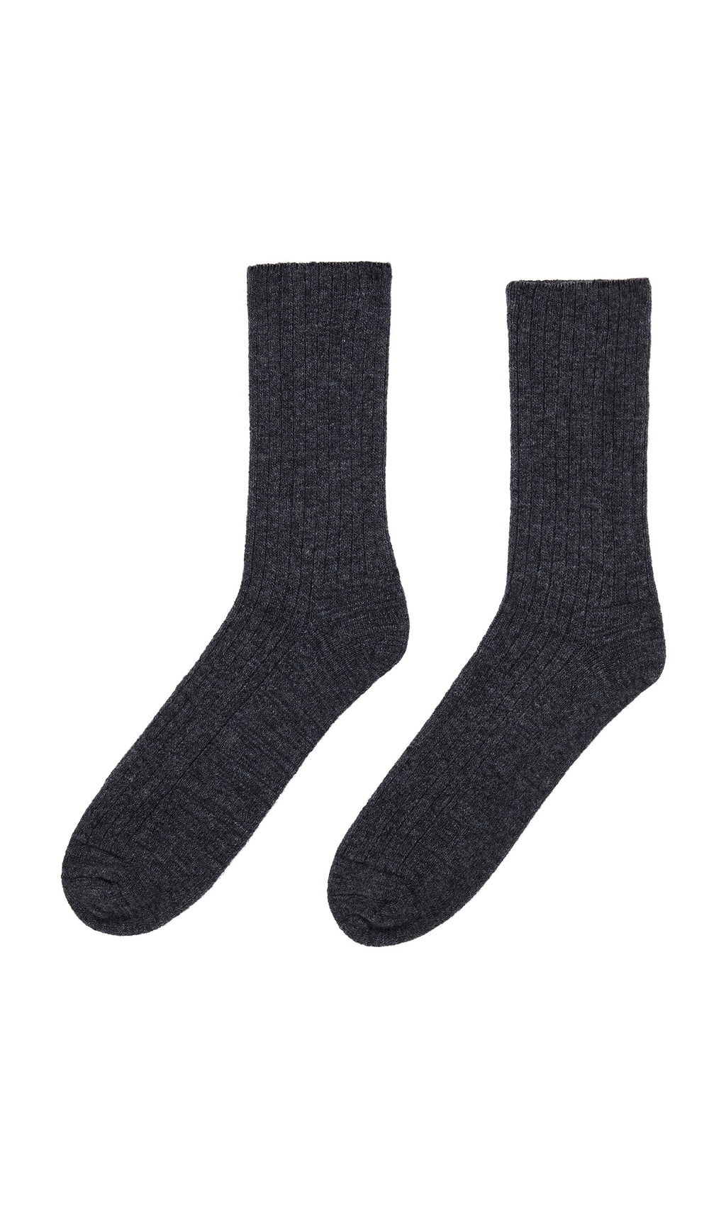 Plümo- Lambswool Socks - Graphite: ribbed, made in Ireland, shown on a white background.