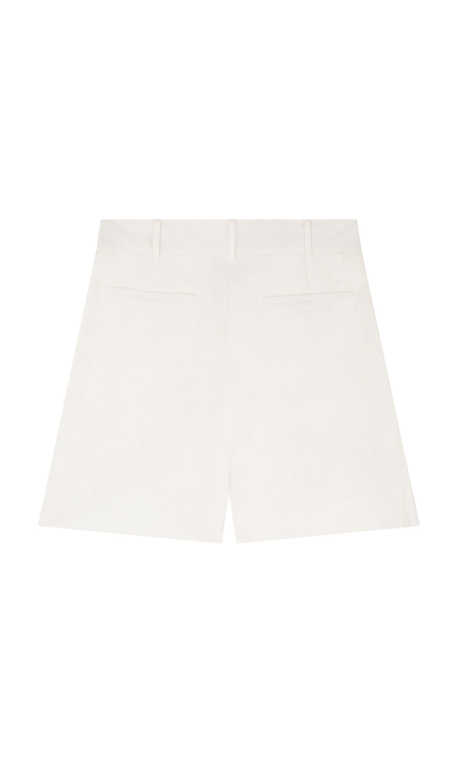 Plümo- Back view of Lola Shorts in white cotton with belt loops, welt pockets, and a chic wide-leg silhouette.