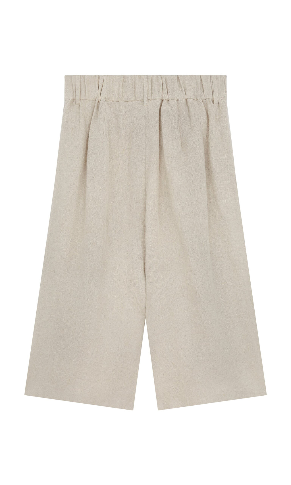Plümo- Lucien Shorts - Natural: Beige, knee-length Bermuda shorts made from fine Italian linen with an elastic waistband.