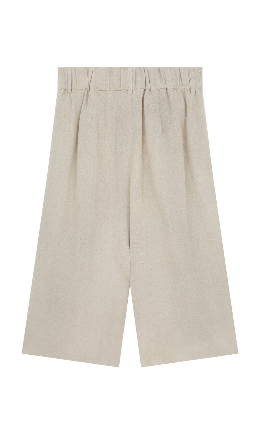 Plümo- Lucien Shorts - Natural: Beige, knee-length Bermuda shorts made from fine Italian linen with an elastic waistband.