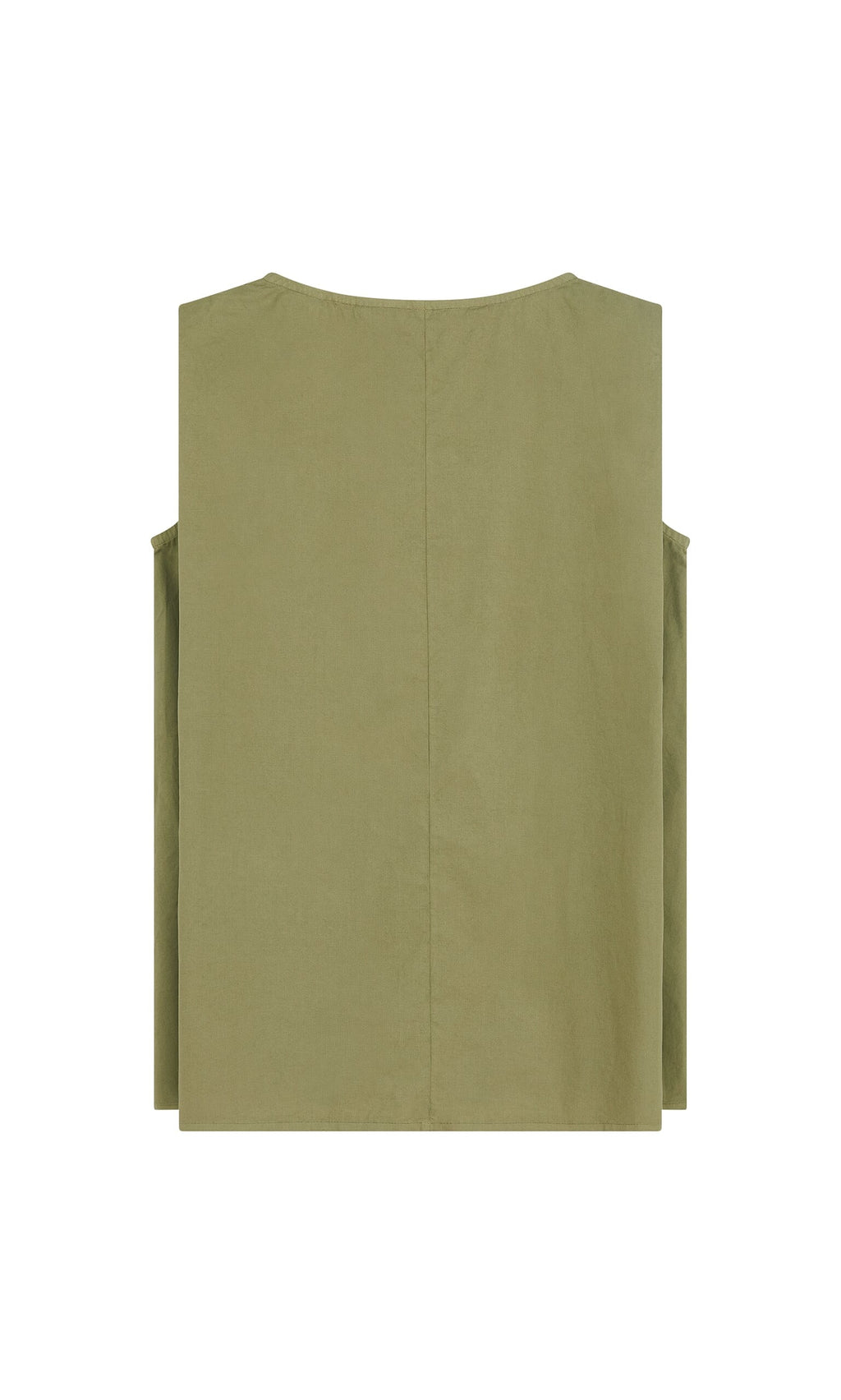 Plümo- Mina Top Calke Green-Seconds: Olive cotton poplin blouse with a straight neckline and boxy, East London-inspired silhouette.
