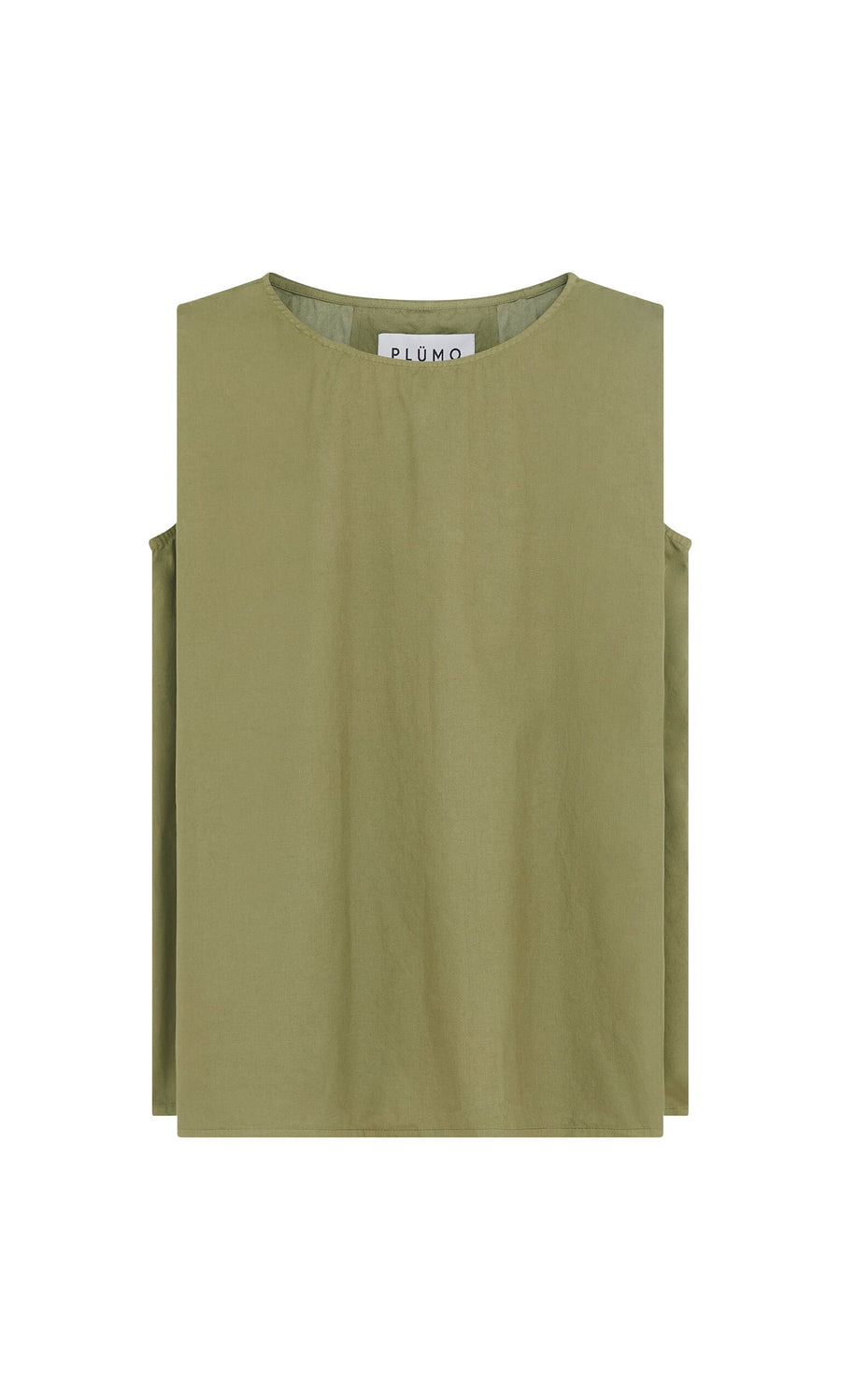 Plümo- Mina Top - Calke Green: Sleeveless, round-neck blouse in garment-dyed cotton poplin by PLÜMO Studio.