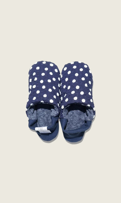 Plümo  Machine washable Dotted Slippers in navy blue with a white polka dot pattern.