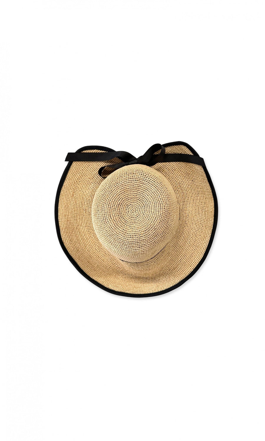 Plümo- The Nixie Sun Hat features a wide brim with a black ribbon and bow, shown against a white background.