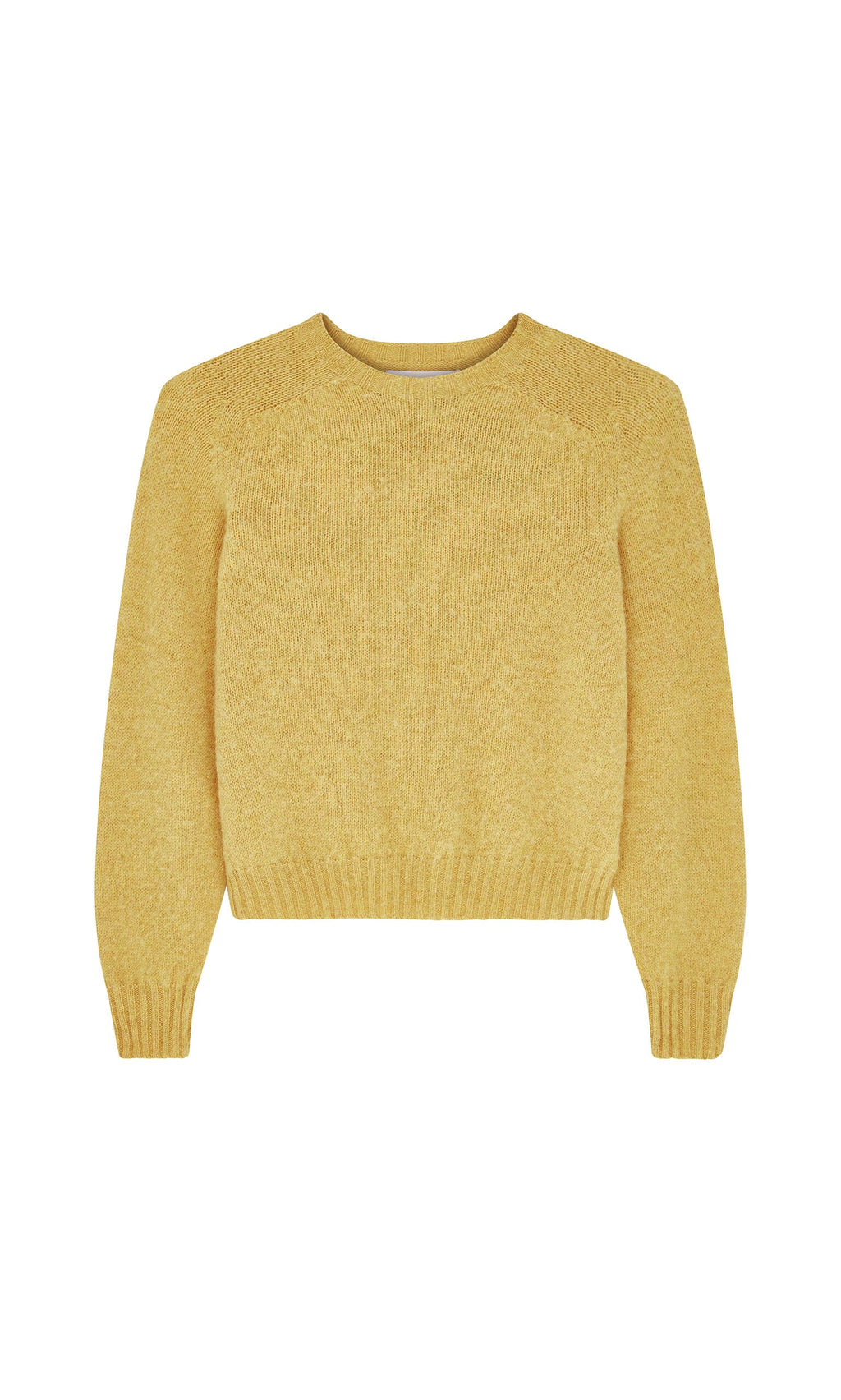 Plümo- The Oban Sweater is a light yellow brushed wool jumper with long sleeves, a crew neck, and a boxy fit.