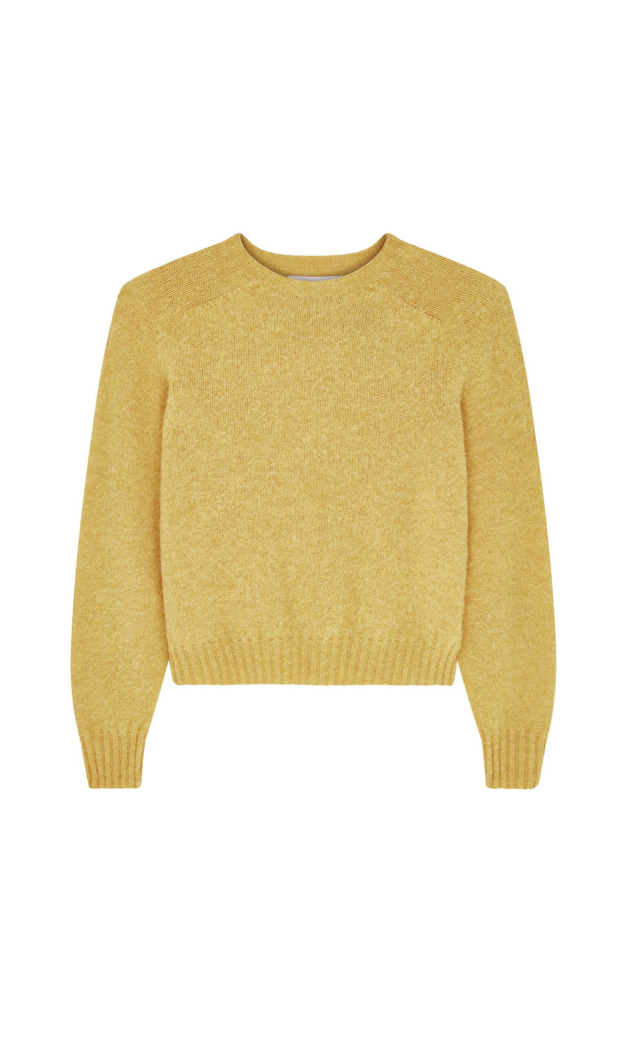 Plümo- The Oban Sweater is a light yellow brushed wool jumper with long sleeves, a crew neck, and a boxy fit.