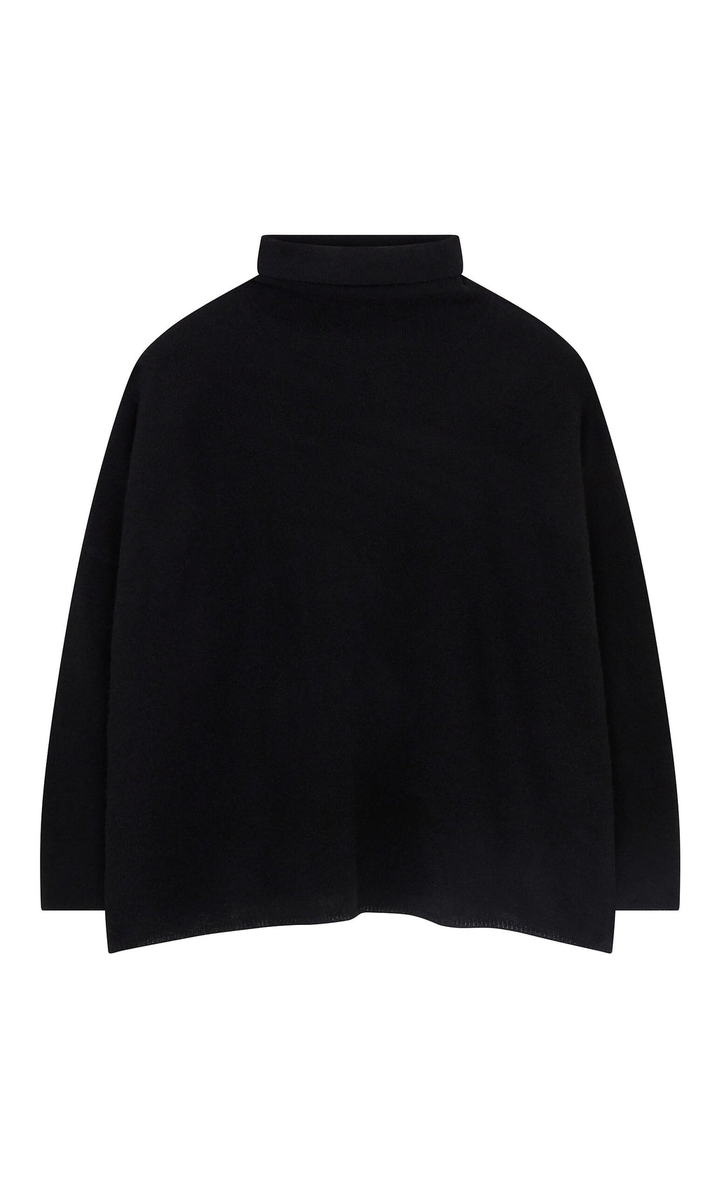 Plümo- Onyx Rollneck shown from the back, featuring a loose fit and simple design—a classic wardrobe staple.