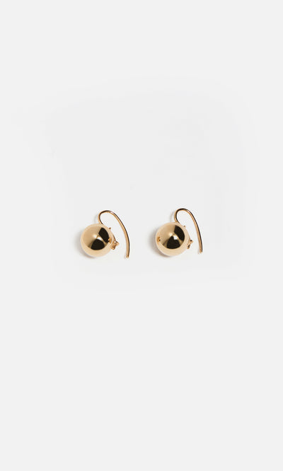 Plümo  The Ora Earrings are gold-plated spherical hook earrings shown against a simple white background.